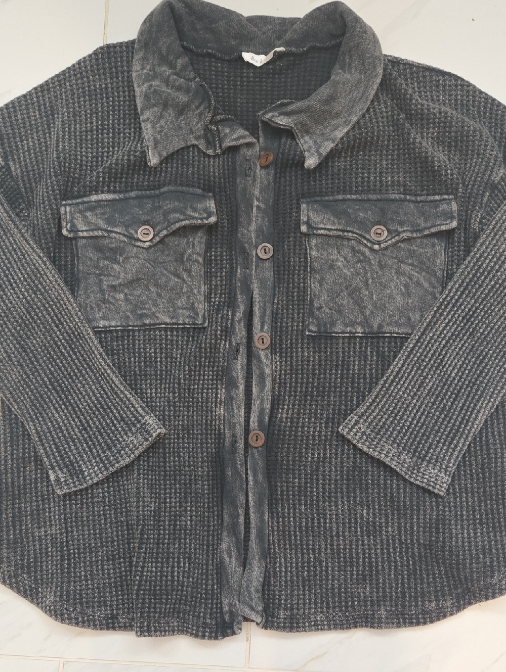 BUCKETLIST Charcoal Ribbed Knit Shirt Jacket